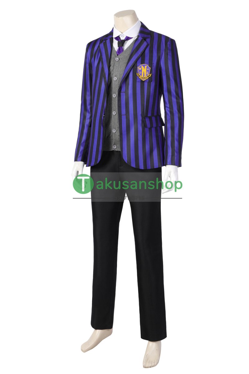 画像2: アダムス・ファミリー  ドラマ  ウェンズデー  Wednesday ネヴァーモア学園制服　ユージーン・オティンガー   風 コスチューム コスプレ衣装 (2)