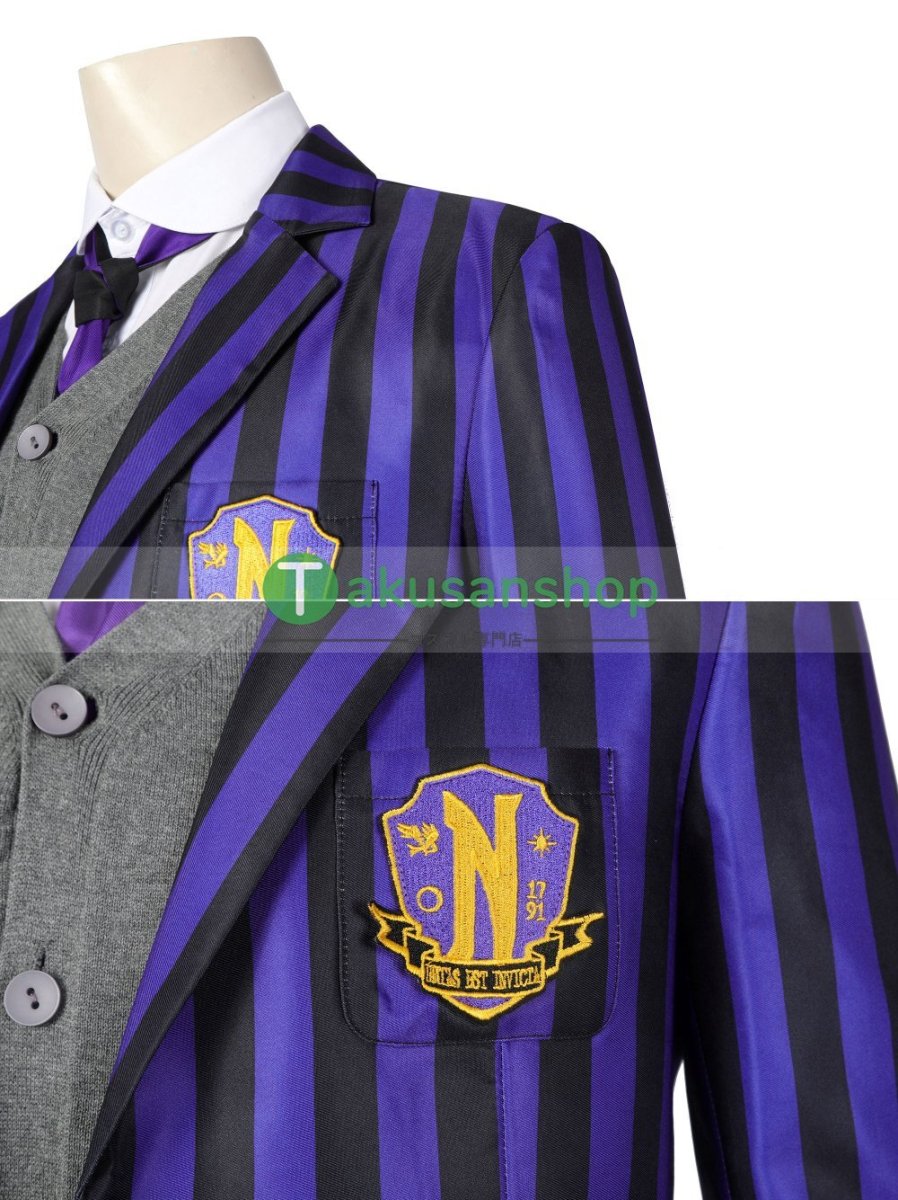 画像7: アダムス・ファミリー  ドラマ  ウェンズデー  Wednesday ネヴァーモア学園制服　ユージーン・オティンガー   風 コスチューム コスプレ衣装 (7)