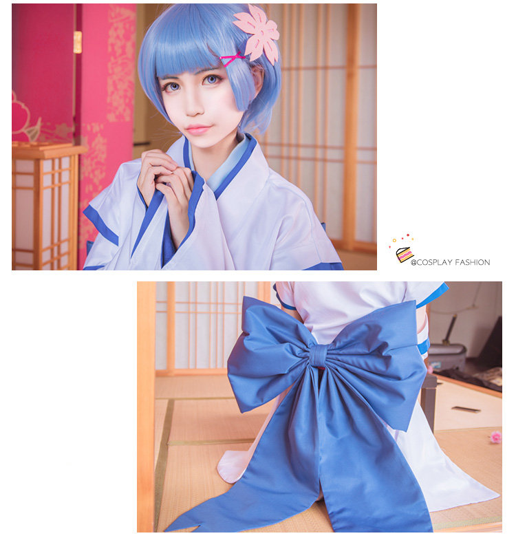 Re ゼロから始める異世界生活 子供 着物 レム ラム コスプレ衣装ウィッグと靴付き